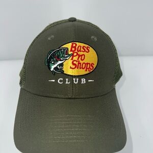 Vintage Bass Pro Shops Club Olive Green Adjustable Hat Embroidered
